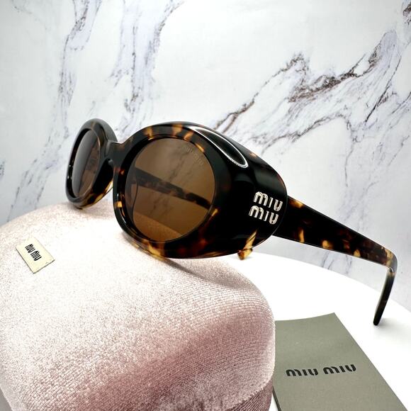 New MIU MIU Sunglasses Brown Tortoise Oval Womens Reverie